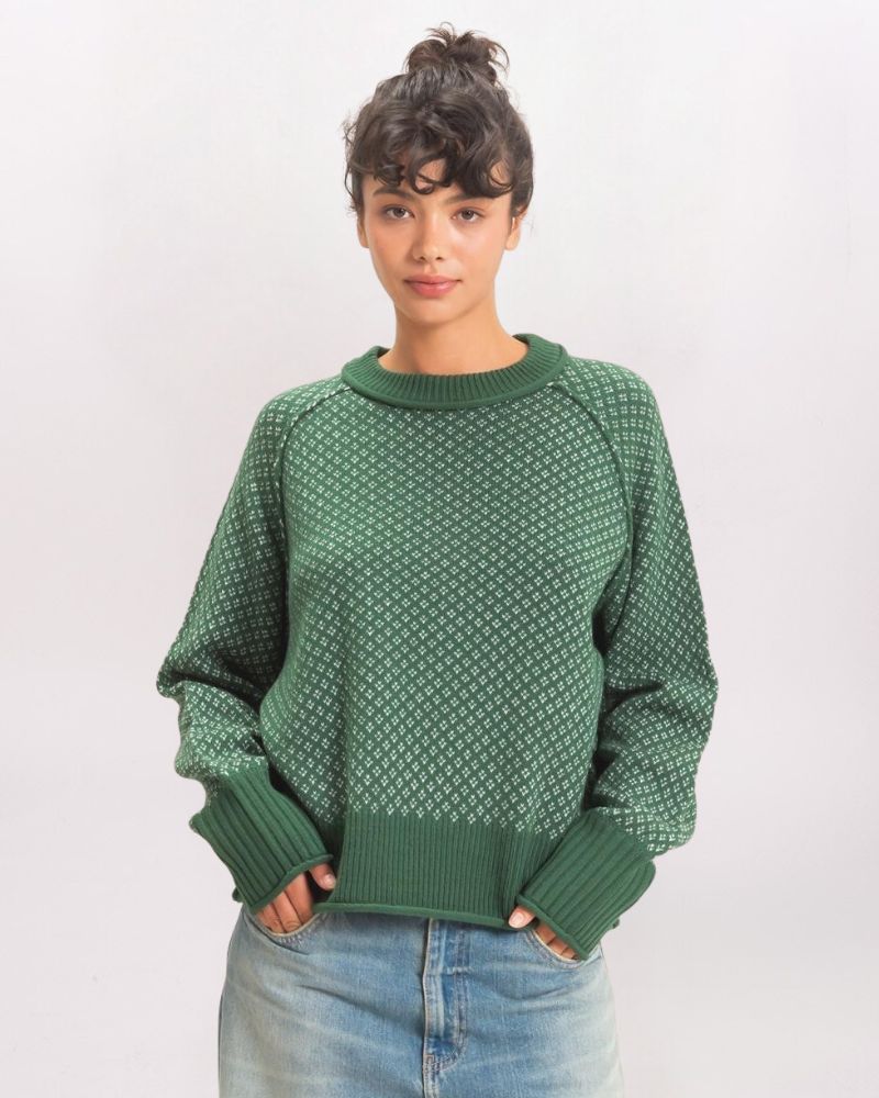 BIRDSEYE CREW SWEATER, DK GREEN