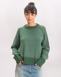 BIRDSEYE CREW SWEATER, DK GREEN