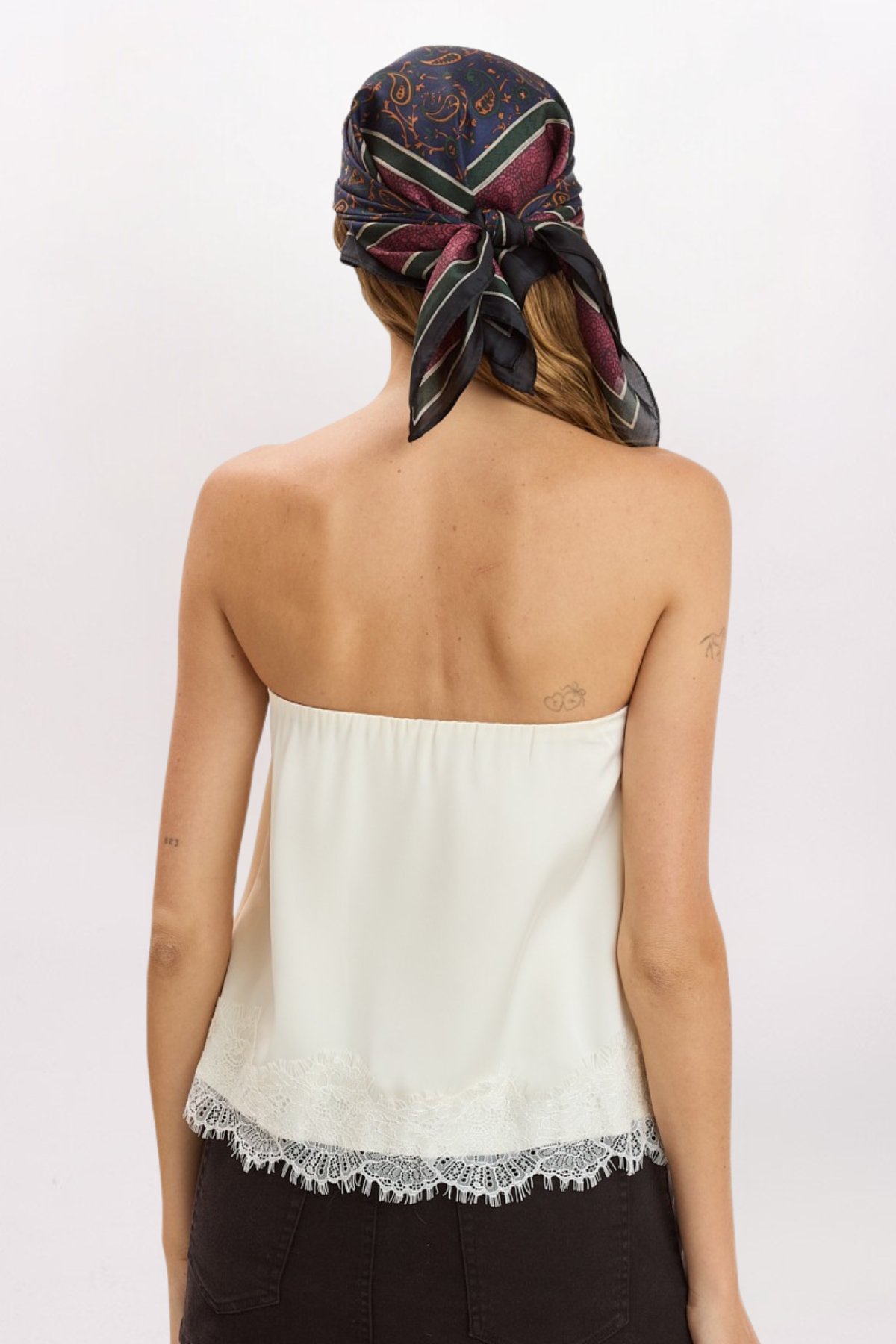 LACE HEM SATIN TOP, CREAM