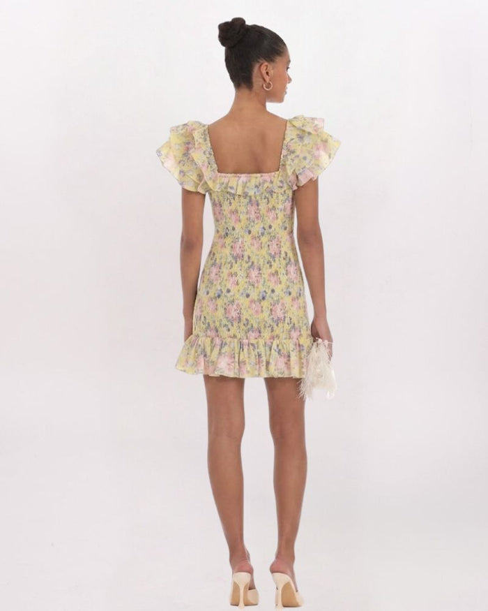 CS ROSES SMOCKED RUFFLE DRESS