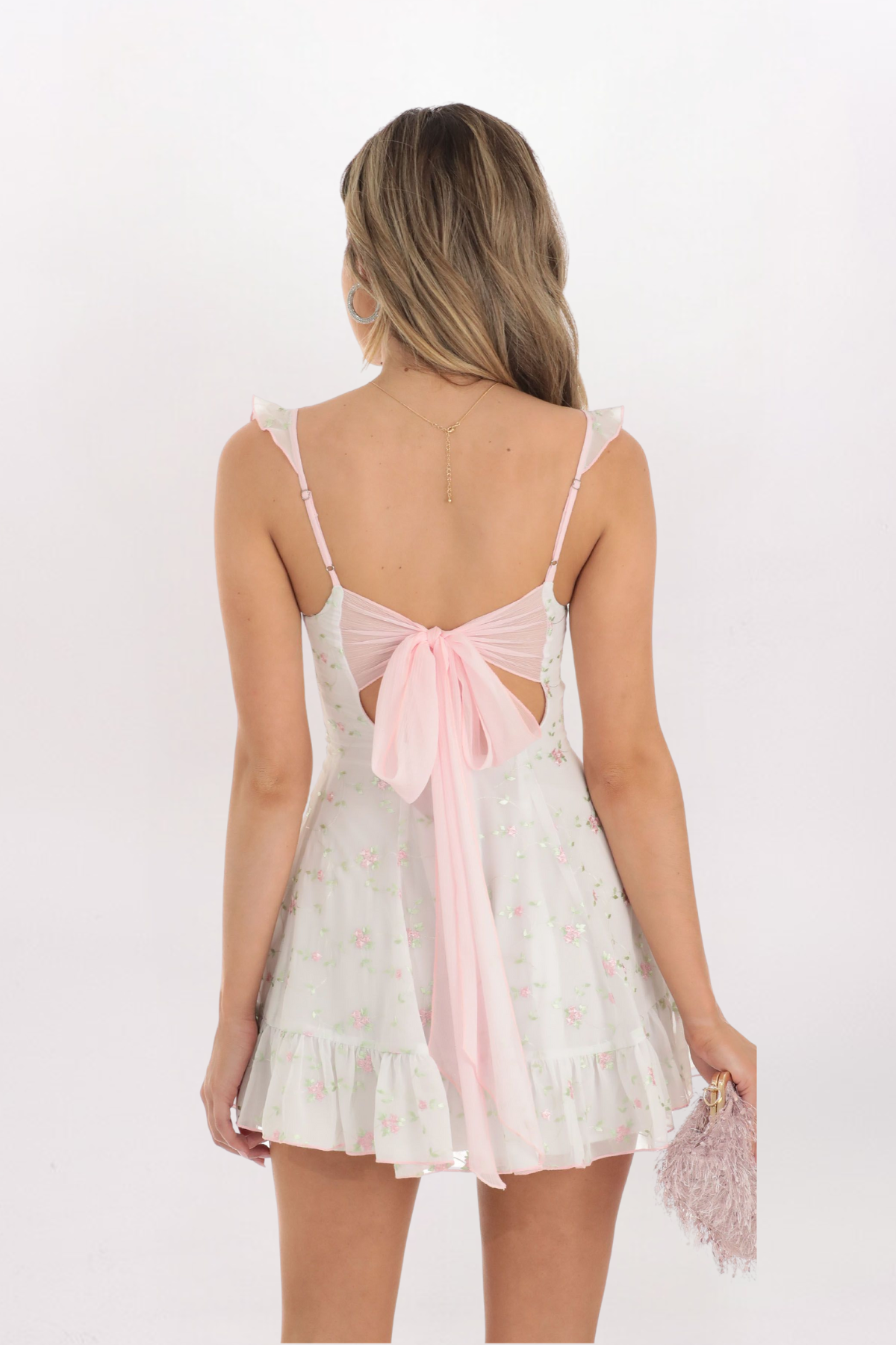 FLORAL CHIFFON FLUTTER DRESS