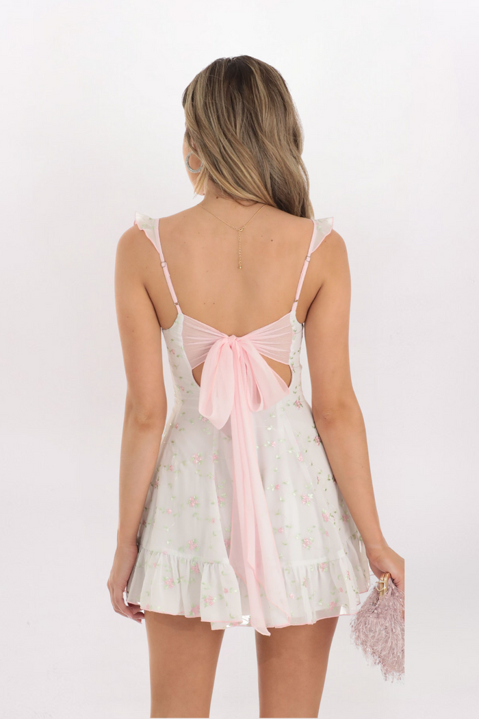 FLORAL CHIFFON FLUTTER DRESS