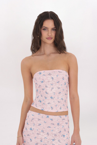 STRAPLESS FLORAL LACE TUBE