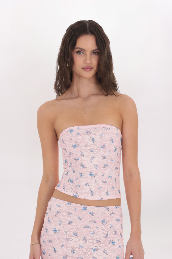 STRAPLESS FLORAL LACE TUBE