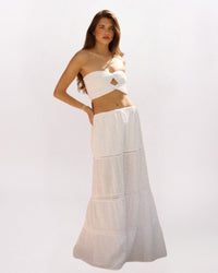 TIERED MAXI SKIRT, WHITE