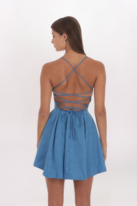 JACQUARD FLORAL LACED BACK DRESS