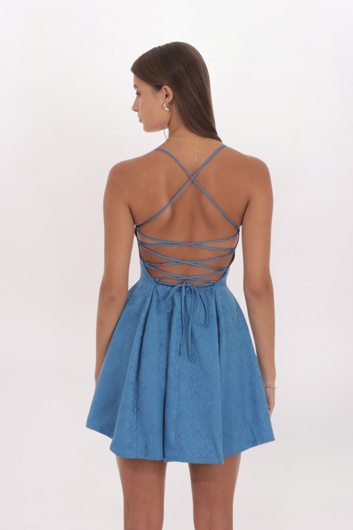 JACQUARD FLORAL LACED BACK DRESS