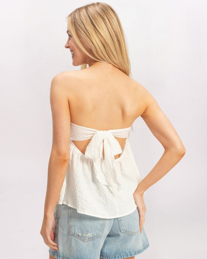 TIE BACK BABYDOLL TOP, OFF WHITE