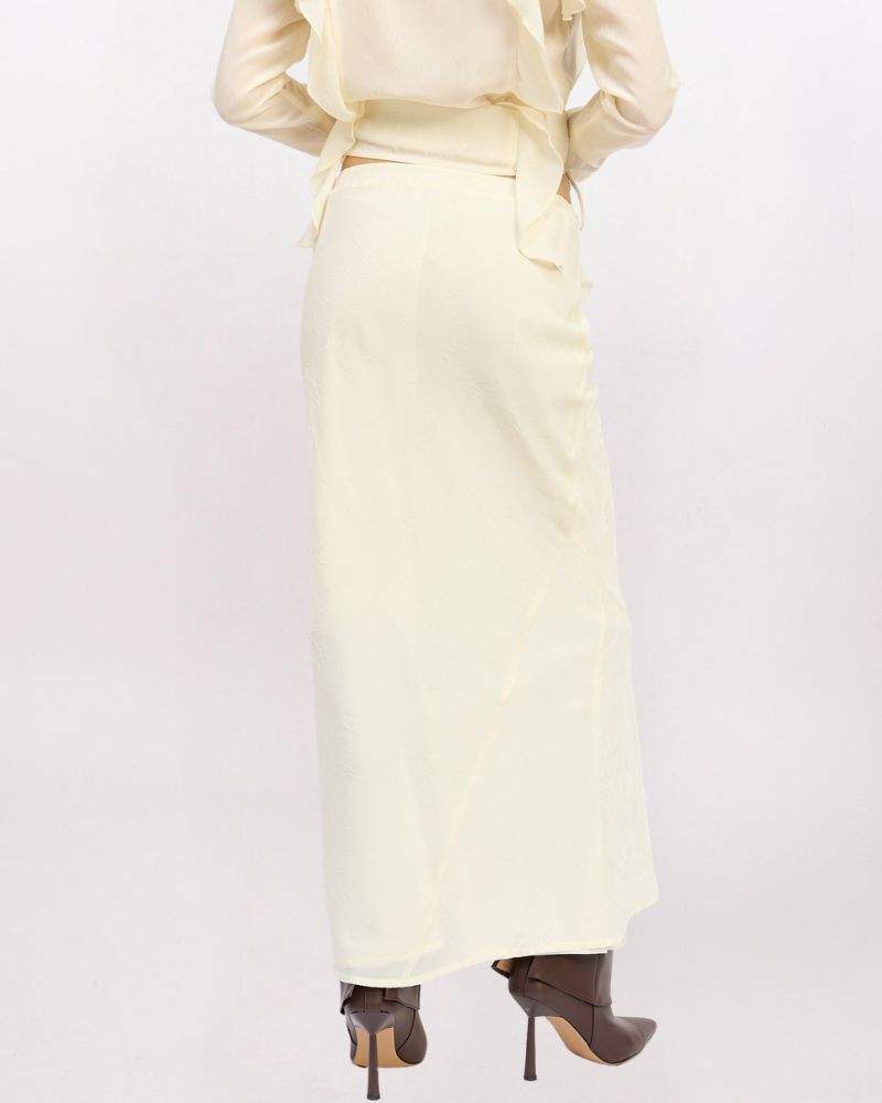 FLORAL JAQUARD SATIN MAXI SKIRT, CREAM