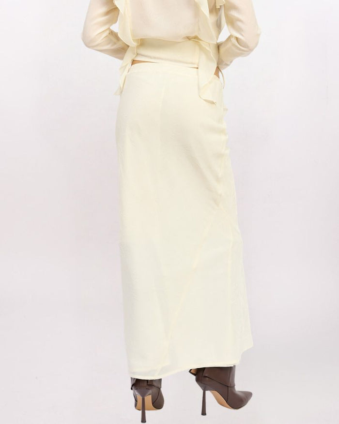 FLORAL JAQUARD SATIN MAXI SKIRT, CREAM