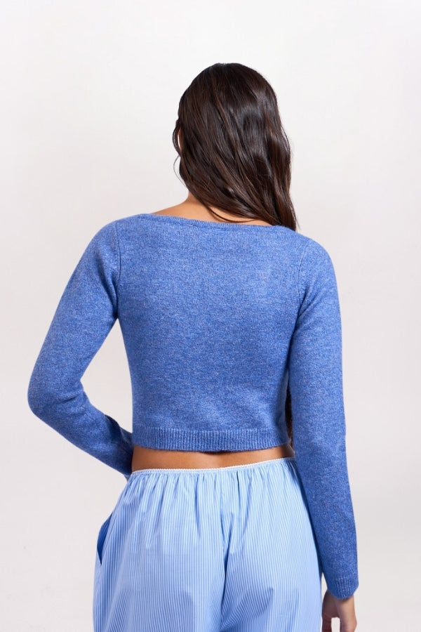 MARLED NOTCH NECK SWEATER, DENIM BLUE