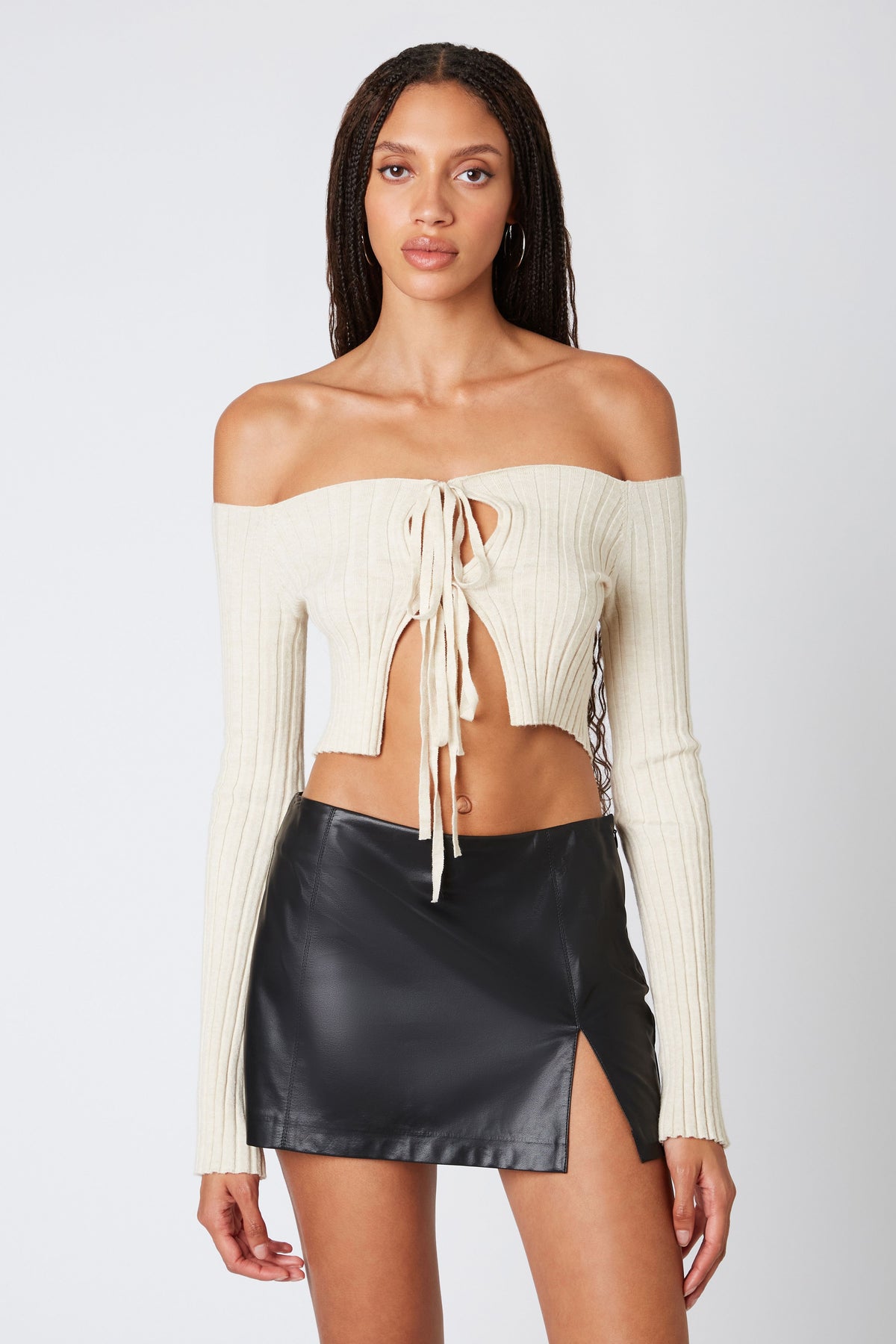 TIE FRONT RIB SWEATER