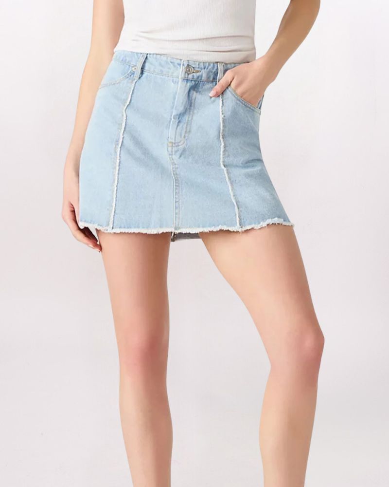 DENIM PANELED MINI SKIRT