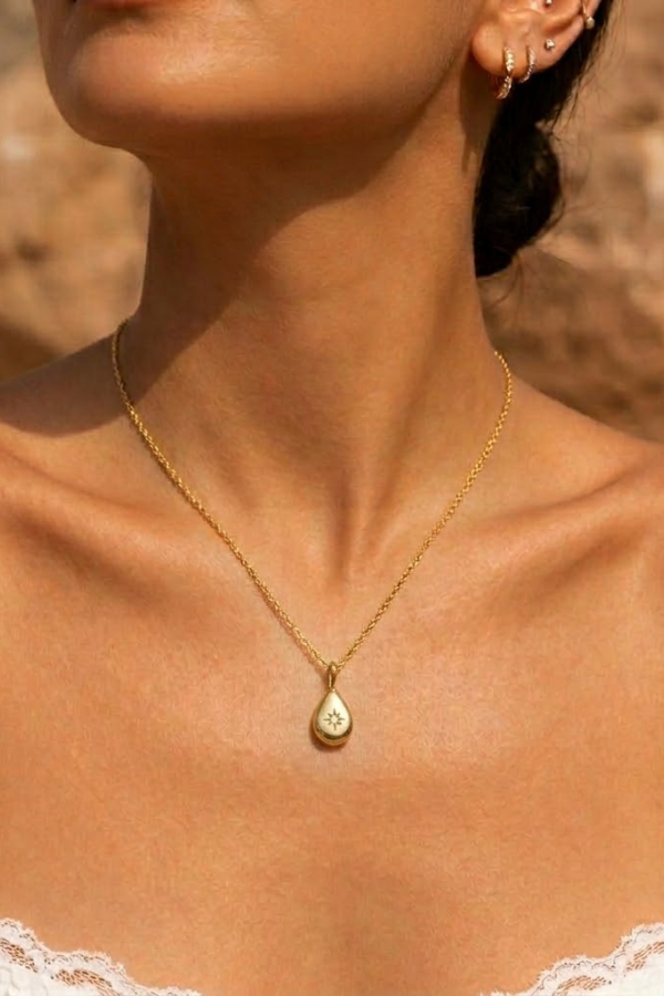 CZ INLAY TEARDROP NECKLACE
