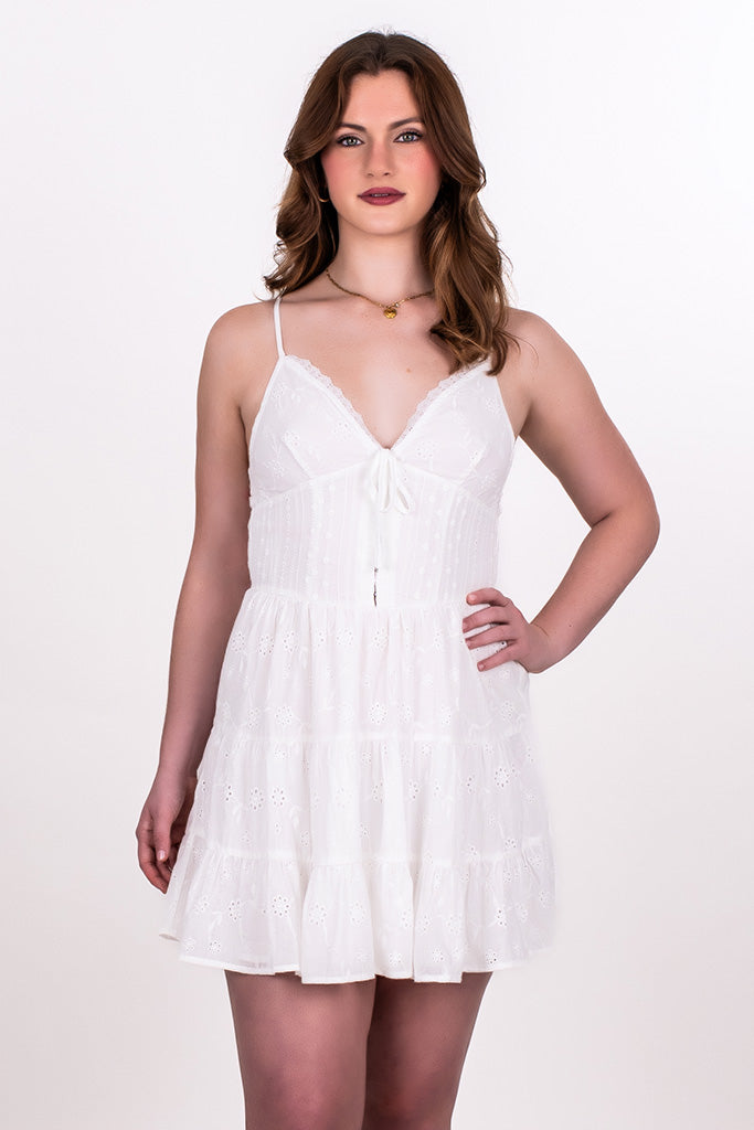 EYELET HOOK & EYE MINI DRESS