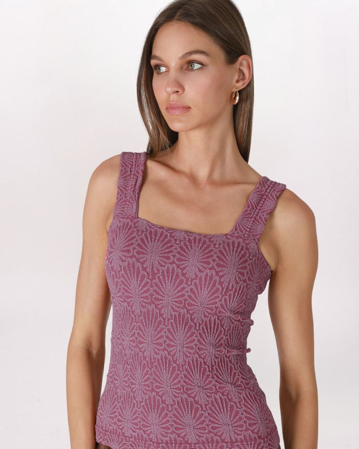 LACE TEXTURED SQUARE NECK TANK, MULBERRY